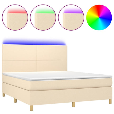 vidaXL Boxspringbett mit Matratze & LED Creme 160x200 cm Stoff