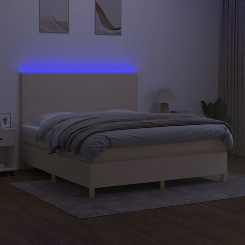 vidaXL Boxspringbett mit Matratze & LED Creme 160x200 cm Stoff