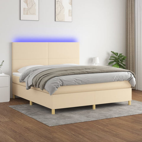 vidaXL Boxspringbett mit Matratze & LED Creme 160x200 cm Stoff