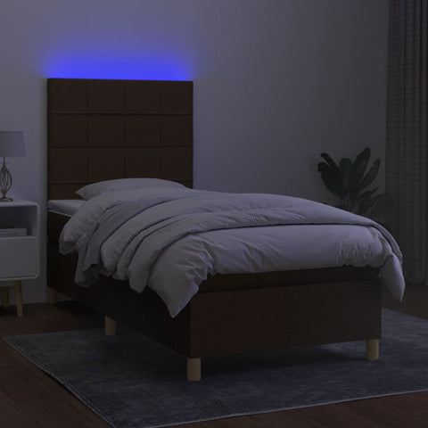 vidaXL Boxspringbett mit Matratze & LED Dunkelbraun 90x190 cm Stoff