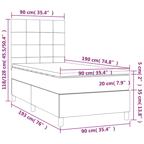 vidaXL Boxspringbett mit Matratze & LED Dunkelbraun 90x190 cm Stoff