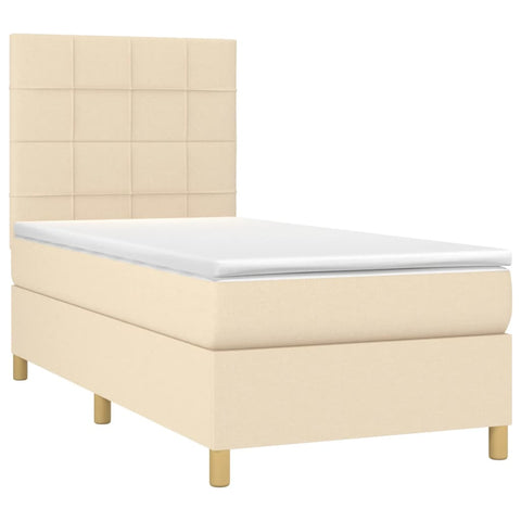 vidaXL Boxspringbett mit Matratze & LED Creme 90x190 cm Stoff