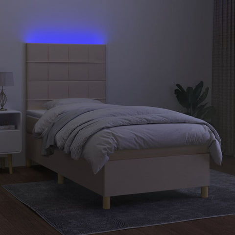 vidaXL Boxspringbett mit Matratze & LED Creme 90x190 cm Stoff