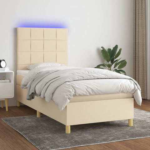 vidaXL Boxspringbett mit Matratze & LED Creme 90x190 cm Stoff