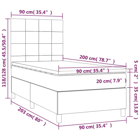 vidaXL Boxspringbett mit Matratze & LED Dunkelbraun 90x200 cm Stoff