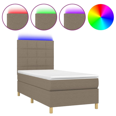 vidaXL Boxspringbett mit Matratze & LED Taupe 90x200 cm Stoff