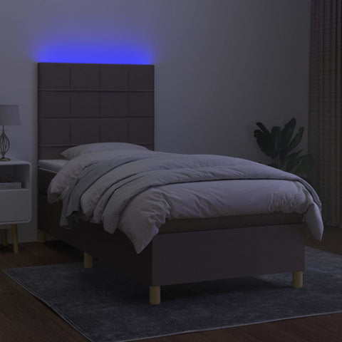 vidaXL Boxspringbett mit Matratze & LED Taupe 90x200 cm Stoff