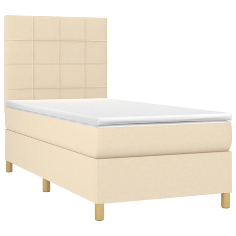 vidaXL Boxspringbett mit Matratze & LED Creme 90x200 cm Stoff