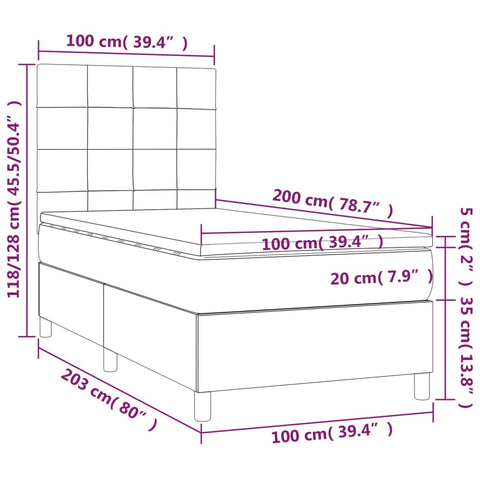 vidaXL Boxspringbett mit Matratze & LED Dunkelbraun 100x200 cm Stoff