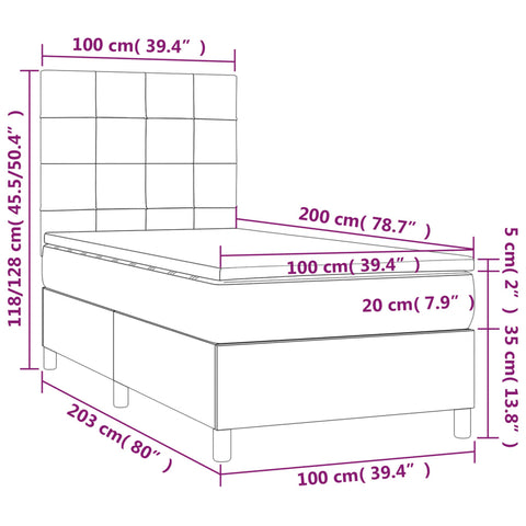 vidaXL Boxspringbett mit Matratze & LED Taupe 100x200 cm Stoff