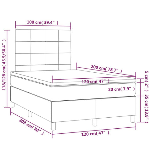 vidaXL Boxspringbett mit Matratze & LED Taupe 120x200 cm Stoff