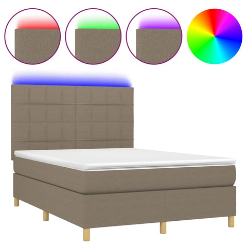 vidaXL Boxspringbett mit Matratze & LED Taupe 140x190 cm Stoff