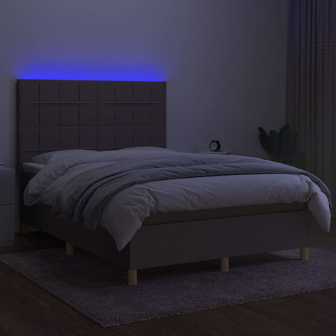 vidaXL Boxspringbett mit Matratze & LED Taupe 140x190 cm Stoff