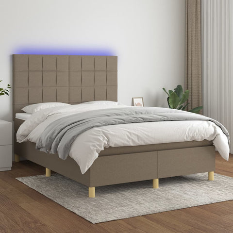 vidaXL Boxspringbett mit Matratze & LED Taupe 140x190 cm Stoff