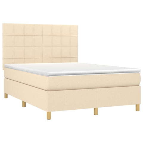 vidaXL Boxspringbett mit Matratze & LED Creme 140x190 cm Stoff