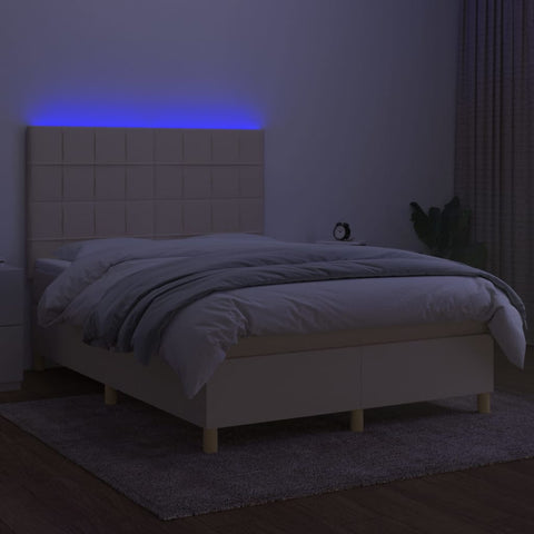 vidaXL Boxspringbett mit Matratze & LED Creme 140x190 cm Stoff