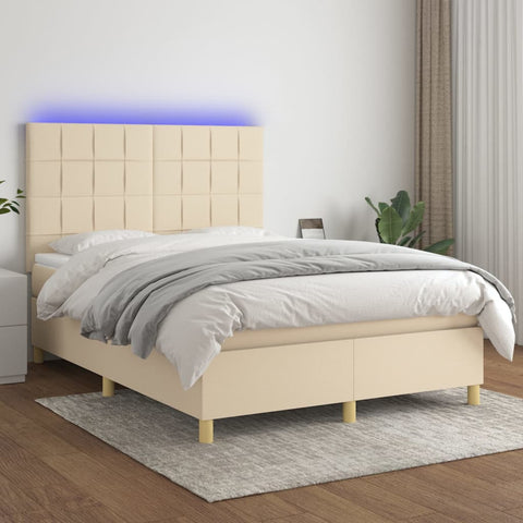 vidaXL Boxspringbett mit Matratze & LED Creme 140x190 cm Stoff