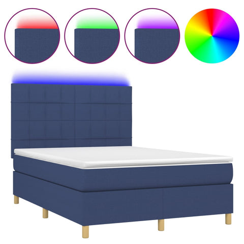 vidaXL Boxspringbett mit Matratze & LED Blau 140x190 cm Stoff