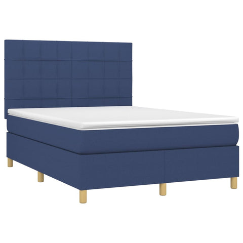 vidaXL Boxspringbett mit Matratze & LED Blau 140x190 cm Stoff