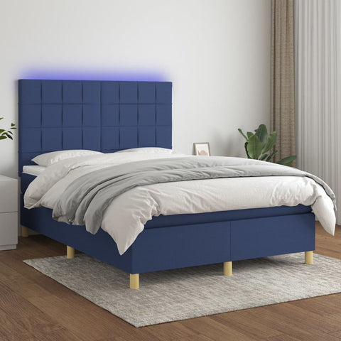 vidaXL Boxspringbett mit Matratze & LED Blau 140x190 cm Stoff