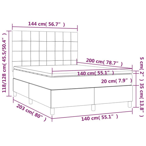 vidaXL Boxspringbett mit Matratze & LED Dunkelbraun 140x200 cm Stoff