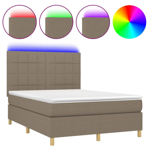 vidaXL Boxspringbett mit Matratze & LED Taupe 140x200 cm Stoff