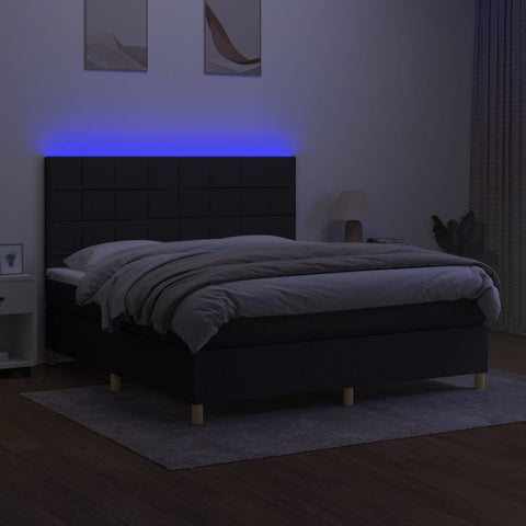 vidaXL Boxspringbett mit Matratze & LED Schwarz 160x200 cm Stoff