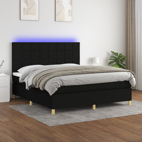 vidaXL Boxspringbett mit Matratze & LED Schwarz 160x200 cm Stoff