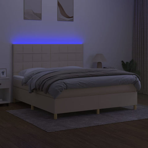 vidaXL Boxspringbett mit Matratze & LED Creme 160x200 cm Stoff