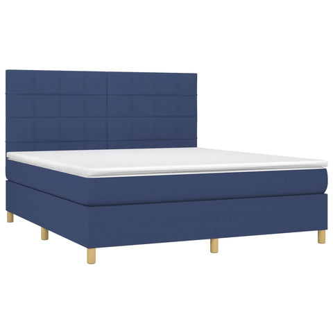 vidaXL Boxspringbett mit Matratze & LED Blau 160x200 cm Stoff