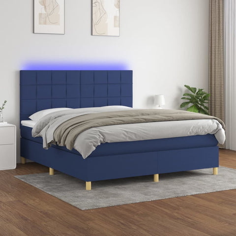 vidaXL Boxspringbett mit Matratze & LED Blau 160x200 cm Stoff