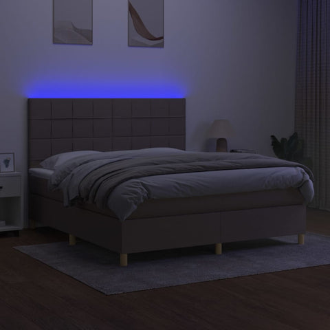 vidaXL Boxspringbett mit Matratze & LED Taupe 180x200 cm Stoff