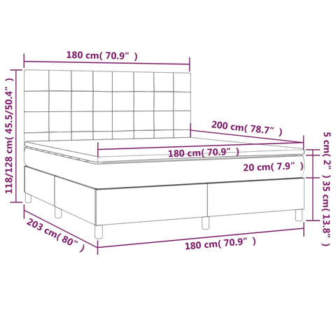 vidaXL Boxspringbett mit Matratze & LED Taupe 180x200 cm Stoff