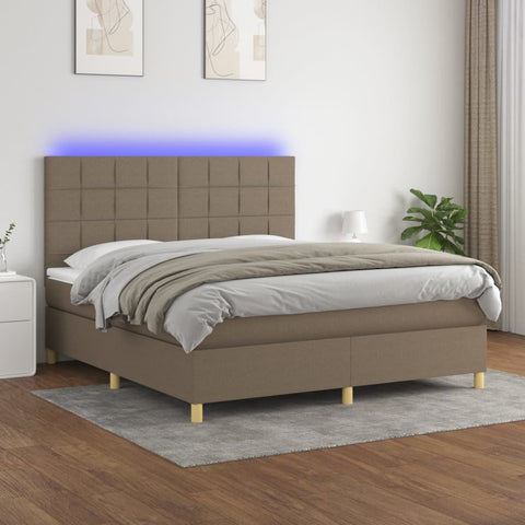 vidaXL Boxspringbett mit Matratze & LED Taupe 180x200 cm Stoff