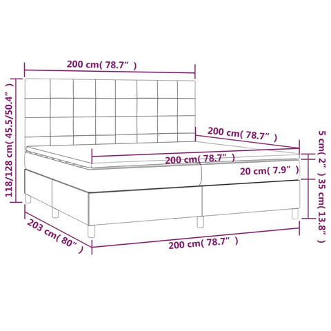 vidaXL Boxspringbett mit Matratze & LED Dunkelbraun 200x200 cm Stoff