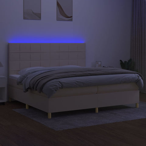 vidaXL Boxspringbett mit Matratze & LED Creme 200x200 cm Stoff