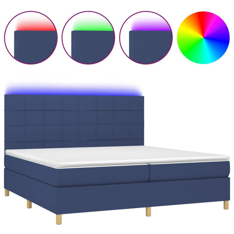 vidaXL Boxspringbett mit Matratze & LED Blau 200x200 cm Stoff