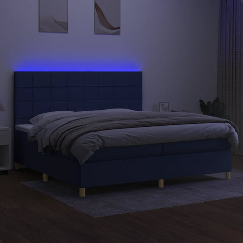 vidaXL Boxspringbett mit Matratze & LED Blau 200x200 cm Stoff