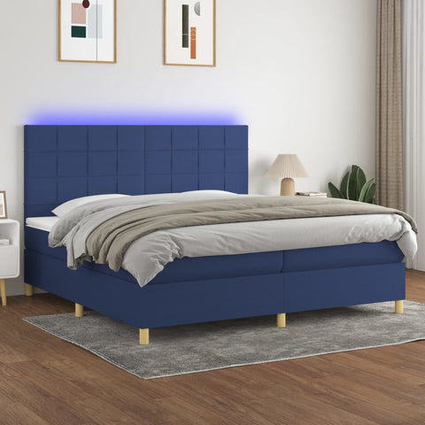 vidaXL Boxspringbett mit Matratze & LED Blau 200x200 cm Stoff