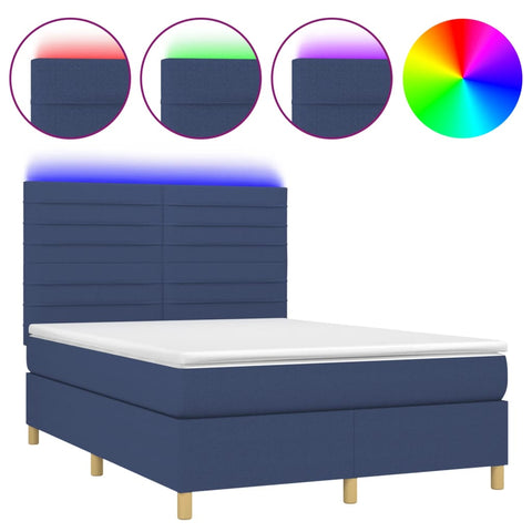 vidaXL Boxspringbett mit Matratze & LED Blau 140x190 cm Stoff