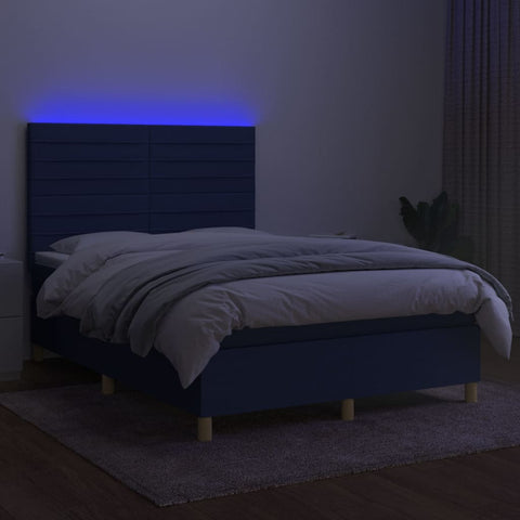 vidaXL Boxspringbett mit Matratze & LED Blau 140x190 cm Stoff