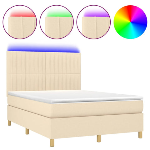 vidaXL Boxspringbett mit Matratze & LED Creme 140x190 cm Stoff