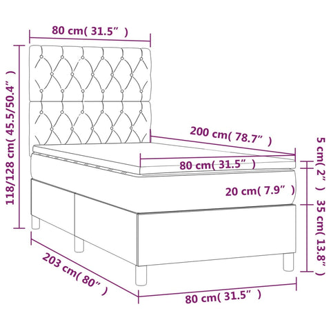 Boxspringbett mit Matratze & LED Creme 80x200 cm Stoff