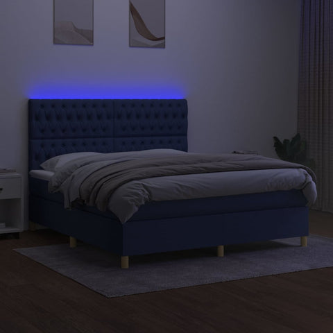 vidaXL Boxspringbett mit Matratze & LED Blau 160x200 cm Stoff