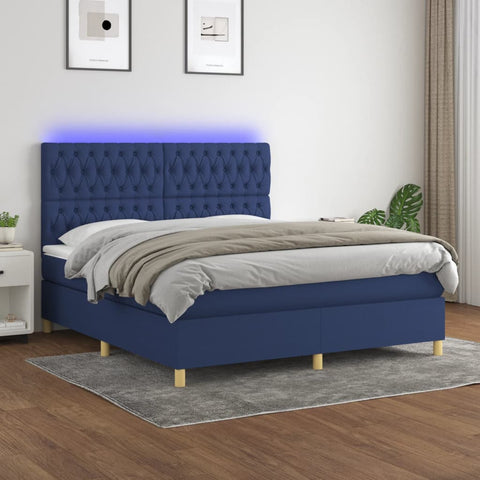 vidaXL Boxspringbett mit Matratze & LED Blau 160x200 cm Stoff