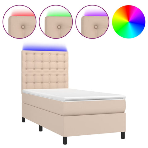 vidaXL Boxspringbett mit Matratze & LED Cappuccino-Braun 90x190cm