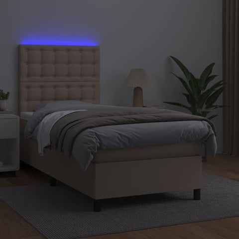 vidaXL Boxspringbett mit Matratze & LED Cappuccino-Braun 90x190cm