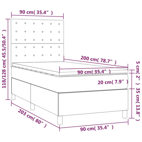 vidaXL Boxspringbett mit Matratze & LED Cappuccino-Braun 90x200cm