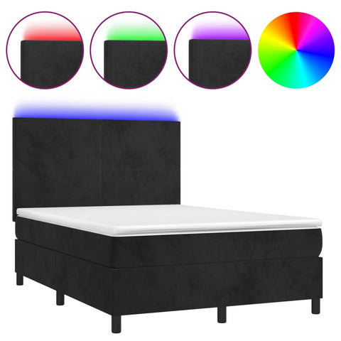 Boxspringbett mit Matratze & LED Schwarz 140x190 cm Samt