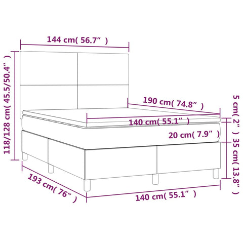 Boxspringbett mit Matratze & LED Schwarz 140x190 cm Samt